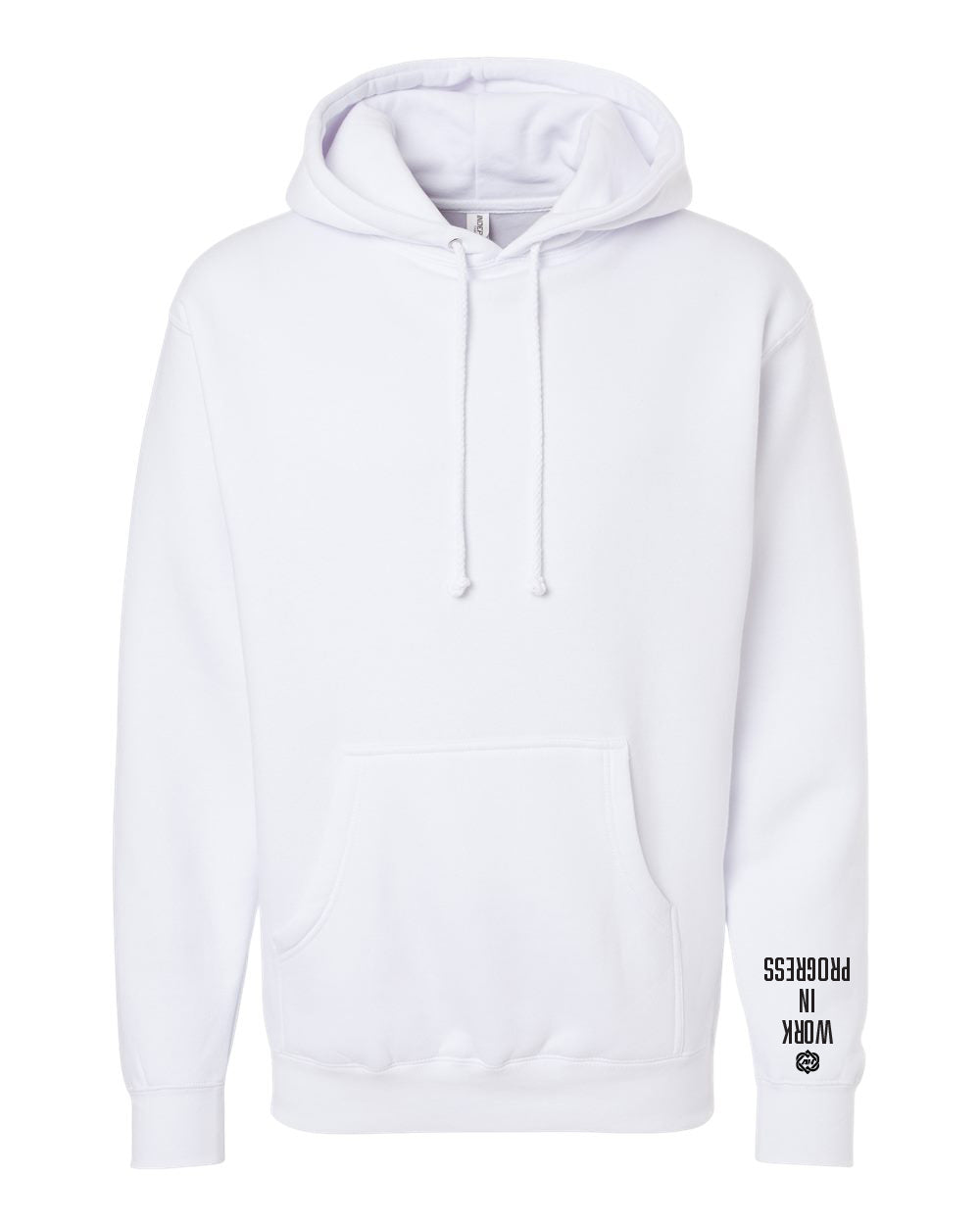 Premium Unisex White Hoodie Black Work In Progress