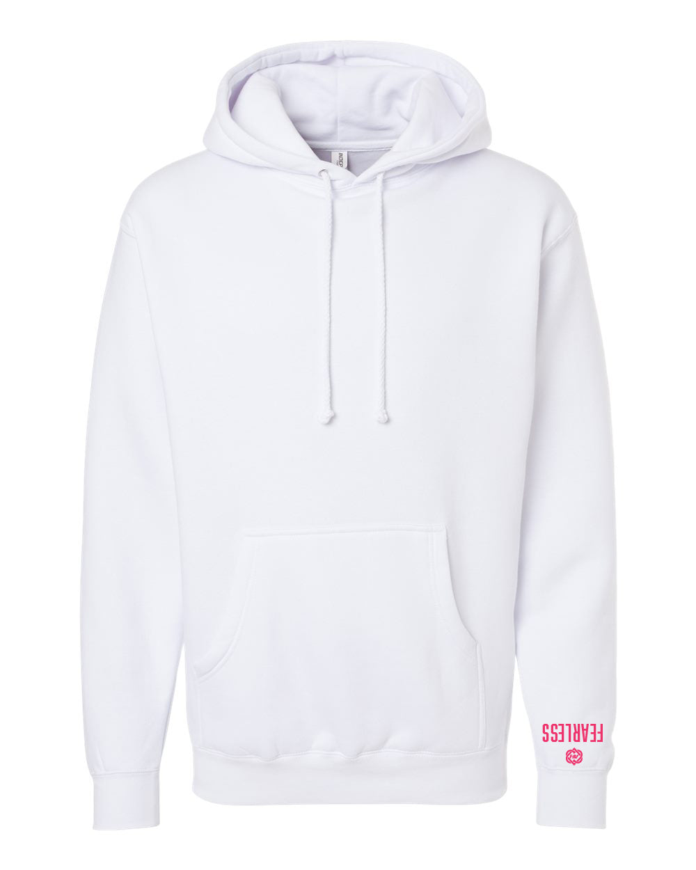 Premium Unisex White Hoodie Hot Pink Fearless